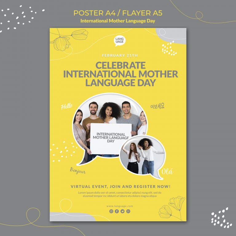 فایل لایه باز پوستر روز جهانی زبان مادری