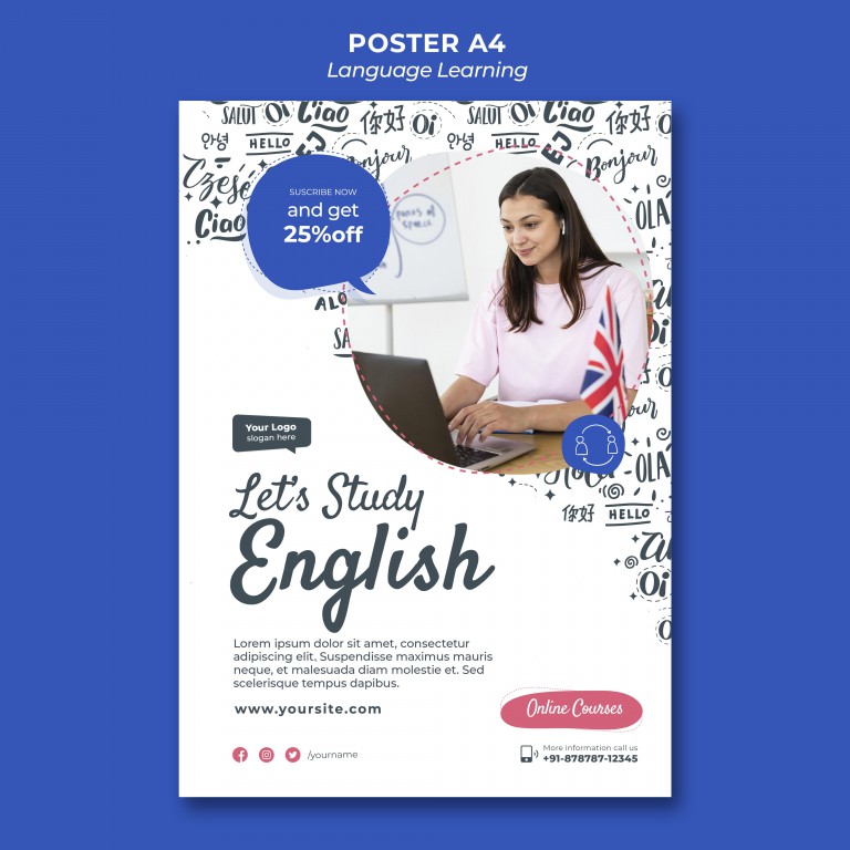 فایل لایه باز قالب پوستر آموزش زبان انگلیسی