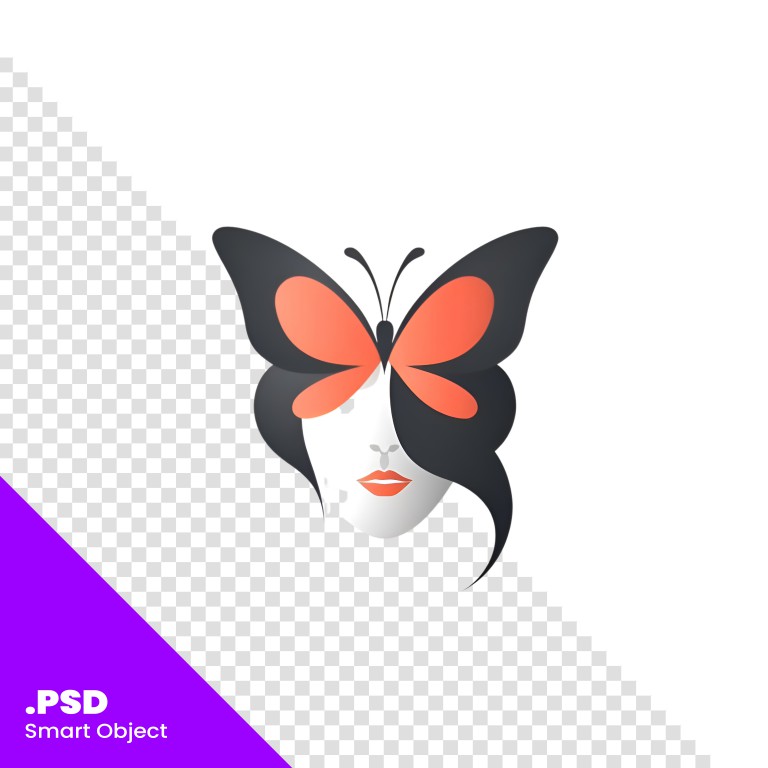 فایل لایه باز طرح چهره زن با پروانه