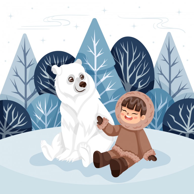 وکتور تصویر اسکیمو و خرس قطبی
