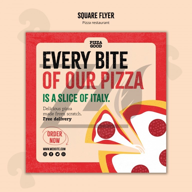 فایل لایه باز قالب بروشور مربعی رستوران پیتزا