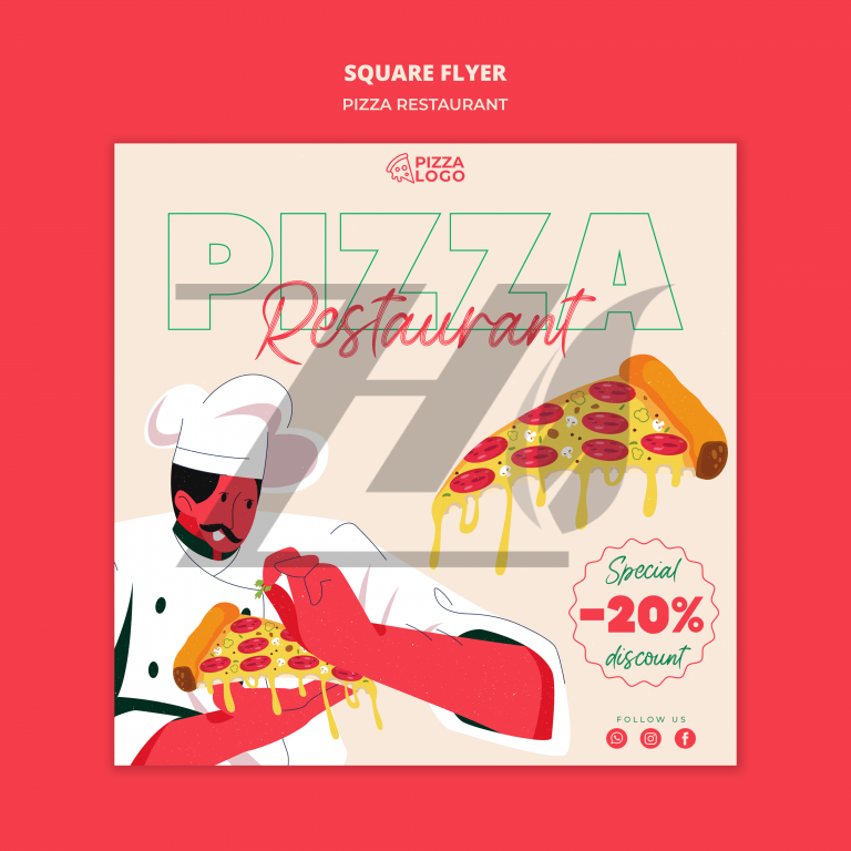 فایل لایه باز قالب پوستر مربعی پیتزا فروشی