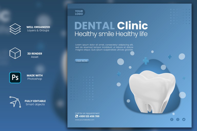 فایل لایه باز قالب سه بعدی پست اینستاگرام کلینیک دندانپزشکی