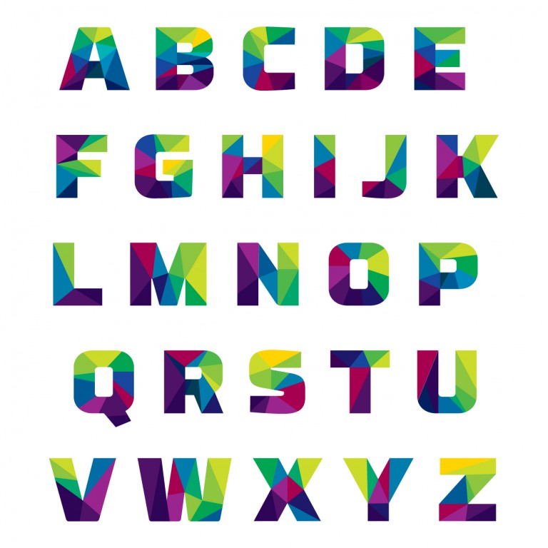 وکتور حروف بزرگ الفبای انگلیسی رنگی ساخته شده اشکال چند ضلعی