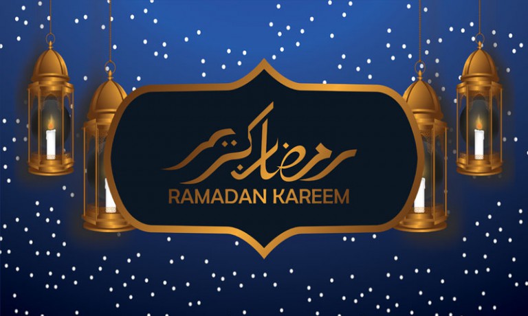 فایل لایه باز پوستر افقی رمضان کریم پس زمینه آبی