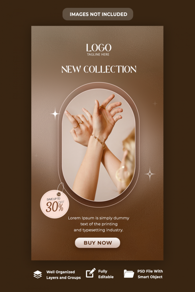 فایل لایه باز قالب بنر استوری اینستاگرام فروش جواهرات