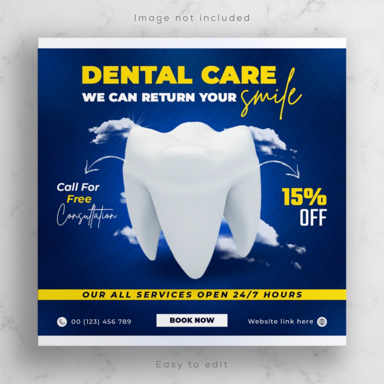 فایل لایه باز بروشور مربعی مراقبت‌های دندان پزشکی