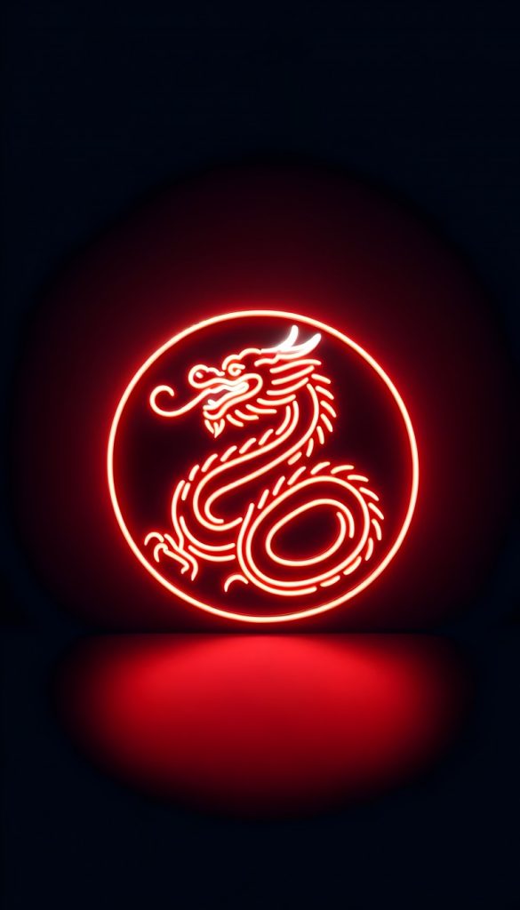 نئون قرمز رنگ نماد اژدهای چینی