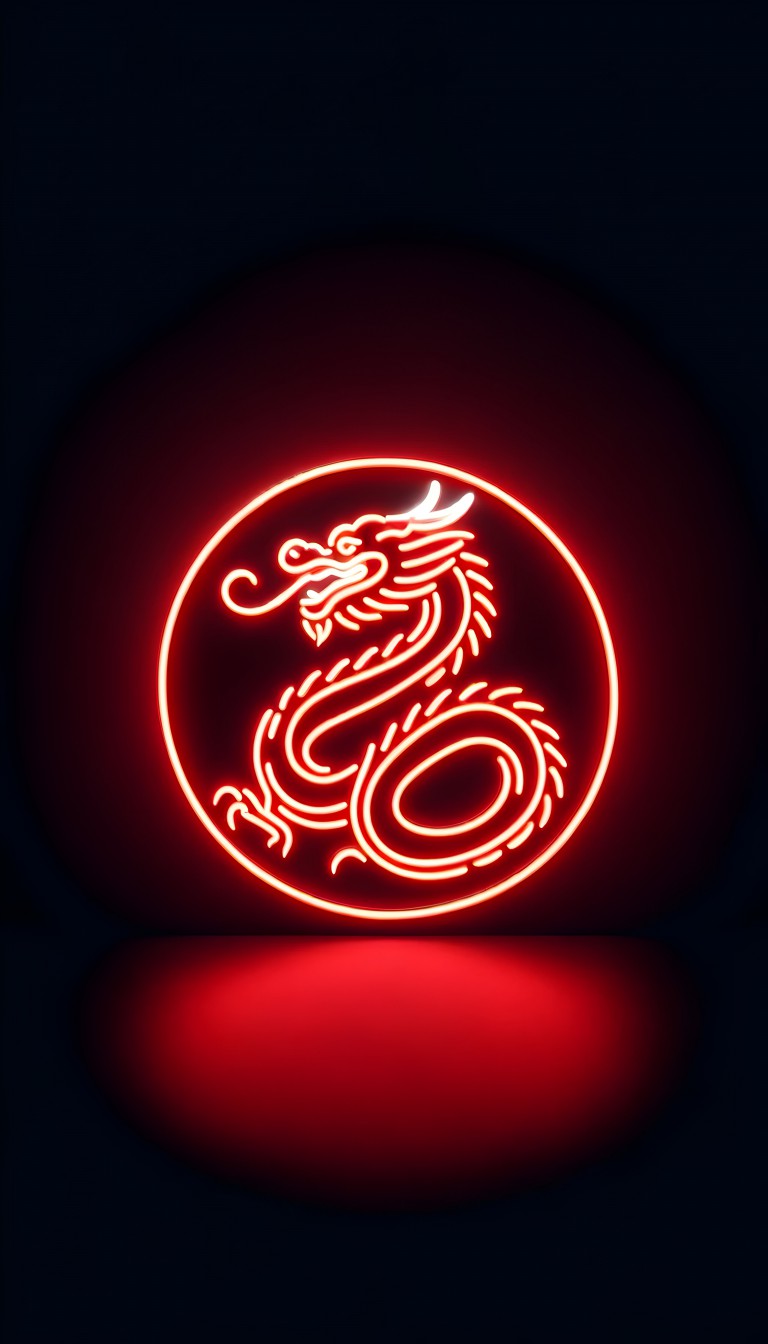 نئون قرمز رنگ نماد اژدهای چینی