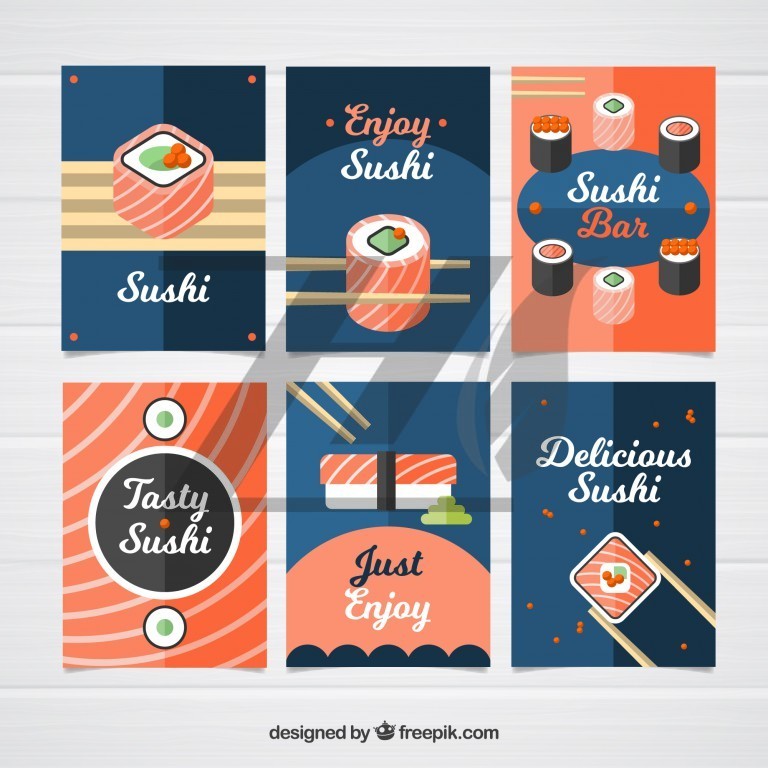 وکتور مجموعه کارت غذا با طرح سوشی