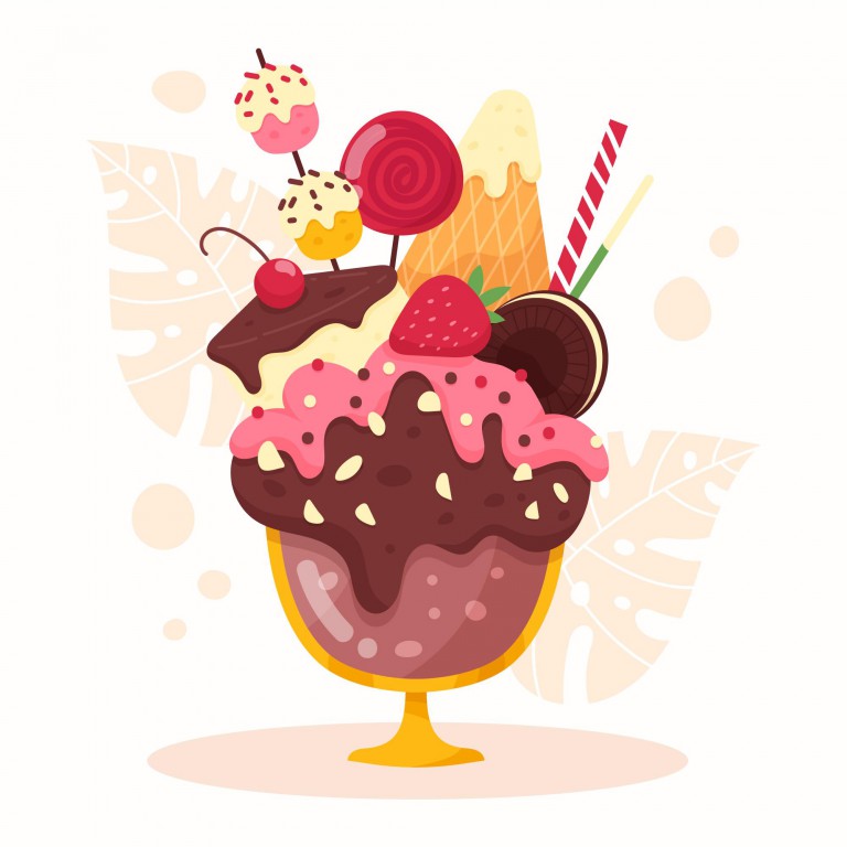 وکتور بستنی بزرگ شکلاتی و توت فرنگی