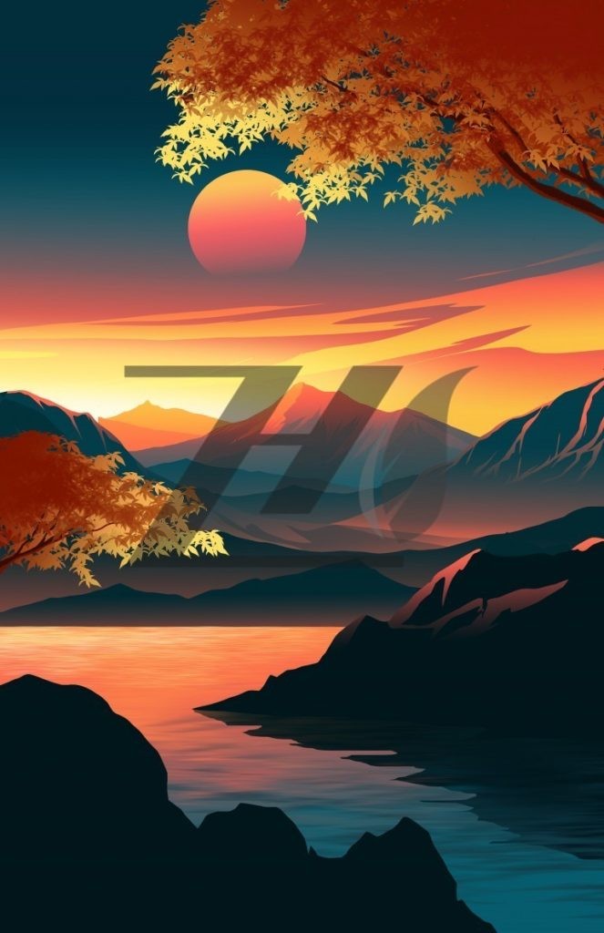 پس زمینه موبایل طرح منظره غروب خورشید