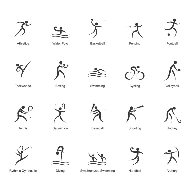 وکتور مجموعه نماد رشته های ورزشی المپیک سیاه سفید