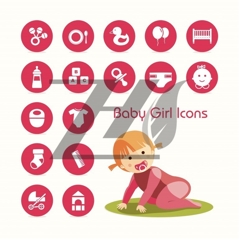 وکتور مجموعه آیکون های لوازم دختر بچه