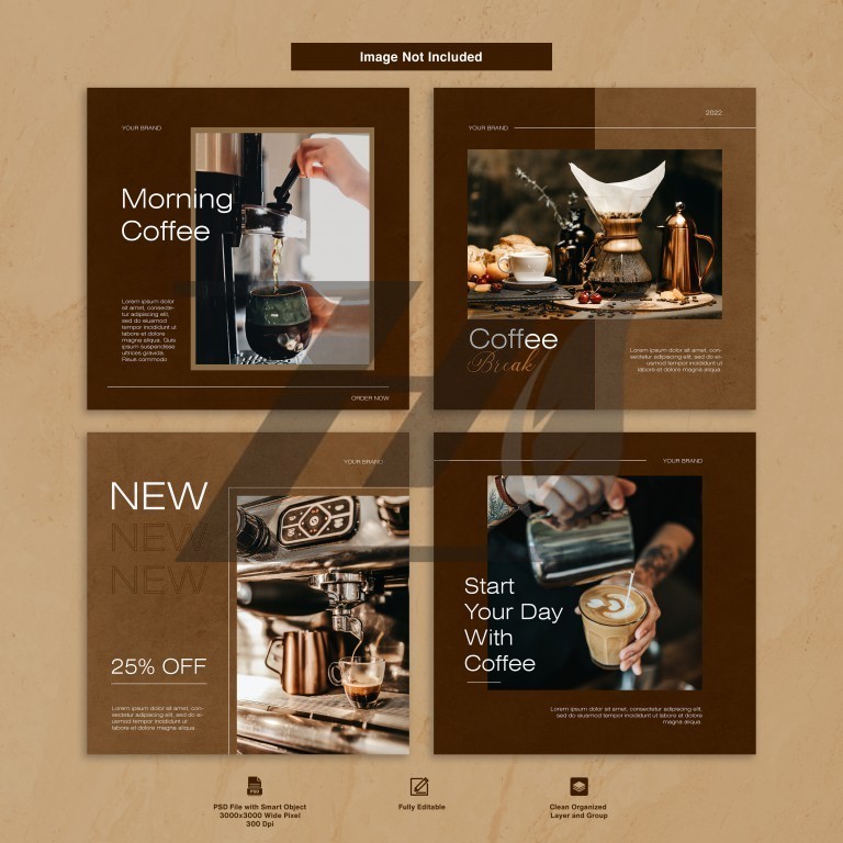 فایل لایه باز قالب پست اینستاگرام مینیمال قهوه