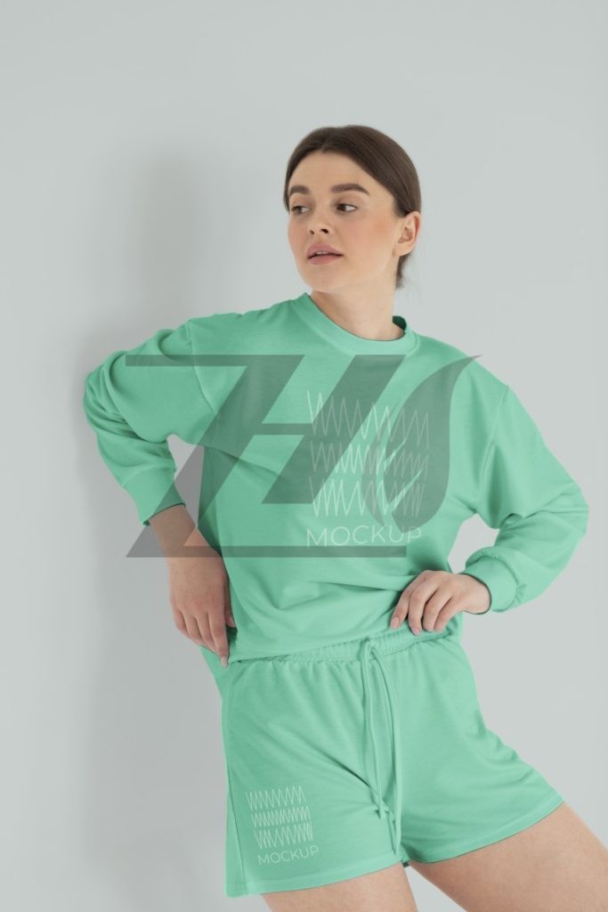 فایل لایه باز موکاپ سویشرت و شلوارک زنانه