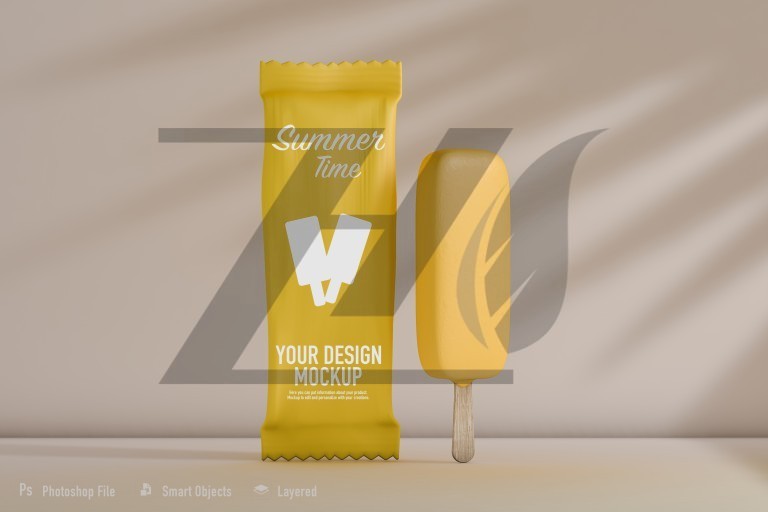 فایل لایه باز موکاپ طرح جلد بستنی چوبی