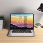 فایل لایه باز موکاپ طرح لپ تاپ روی میز