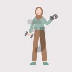 وکتور کاراکتر دختر باحجاب در حال ورزش بدنسازی