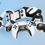 فایل لایه باز مجموعه وسایل گیم استیک کنسول با هدفون