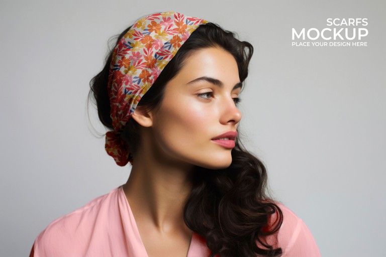 فایل لایه باز موکاپ طرح مینی اسکارف و هدبند