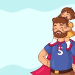 وکتور تصویر پدر قهرمان با شنل قرمز و دخترش وکتور تصویر پدر قهرمان با شنل قرمز و دخترش