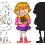 وکتور تصویر رنگ آمیزی دختر کوچک با هدیه در دست وکتور تصویر رنگ آمیزی دختر کوچک با هدیه در دست