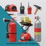 فایل لایه باز تصویر مجموعه تجهیزات ایمنی و آتش نشانی