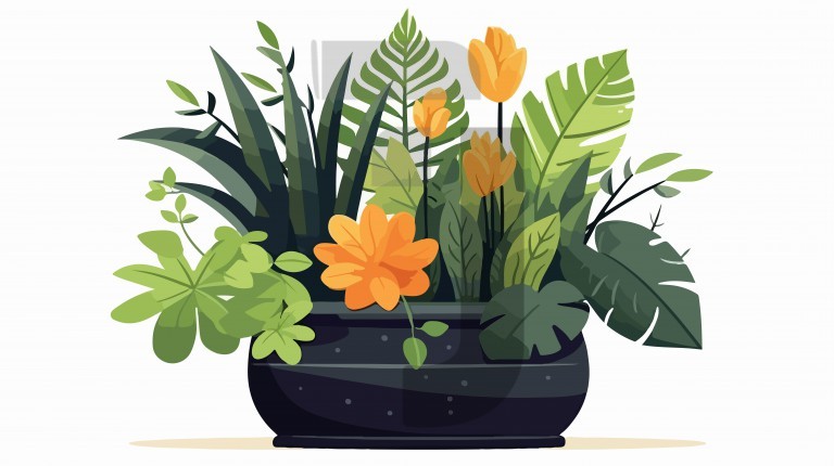 وکتور کارتونی گل آپارتمانی با گلدان