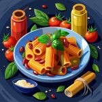 وکتور تصویر ماکارونی پخته شده با گوجه فرنگی زیتون