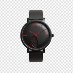 فایل لایه باز تصویر ساعت مچی مشکی با عقربه های قرمز