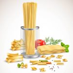 وکتور مجموعه ماکارونی های مختلف همراه با برگ های ریحان گوجه فرنگی وکتور مجموعه ماکارونی های مختلف همراه با برگ های ریحان گوجه فرنگی