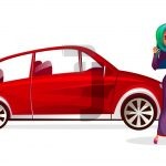 وکتور کاراکتر خانم باحجاب جوان در کنار ماشین
