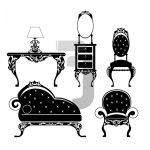 وکتور تصویر سیاه و سفید میز و صندلی