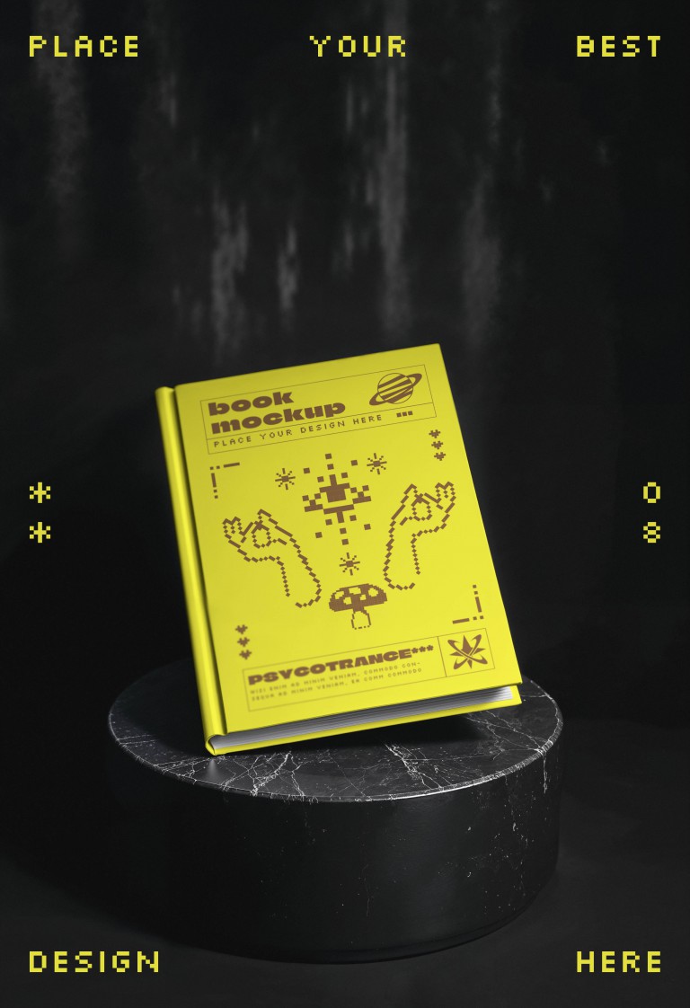 فایل لایه باز موکاپ جلد کتاب سخت  با پس زمینه مشکی