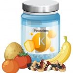 وکتور بطری مکمل پتاسیم با میوه و سبزیجات