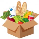 وکتور تصویر مواد غذایی در کارتن از نمای بالا