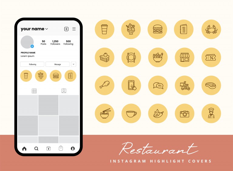 وکتور ست هایلایت اینستاگرام با طراحی خطی کافه