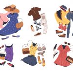 وکتور ست لباس‌ها سبک غیررسمی زنانه همراه با اکسسوری‌ها مختلف