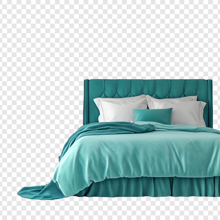 فایل لایه باز تختخواب دونفره با روتختی سبز