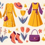 وکتور لباس زنانه بهاری با اکسسوری و گل لاله