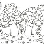 وکتور صفحه رنگ آمیزی طرح قارچ در باغچه