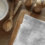 فایل لایه باز موکاپ پارچه آشپزخانه با میز چوبی