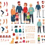 وکتور تصویر والدین فرزندان پدربزرگ‌ و مادربزرگ‌ در حالت های مختلف بدنی