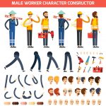 وکتور شخصیت کارگر مرد در حالت های بدنی مختلف