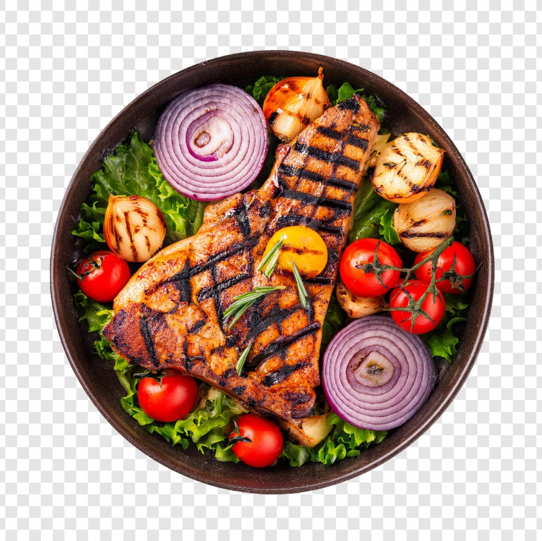 فایل لایه باز بشقاب سالاد سبزیجات با گوشت گریل شده