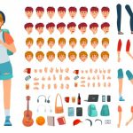 وکتور تصویر همکلاسی های دختر و پسر با حالت های مختلف بدنی