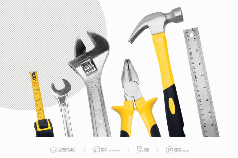 فایل لایه باز تصویر ابزار آلات مختلف با دسته زرد