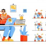 وکتور تصویر کارمند اداری با مدیریت زمان کار