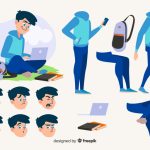 وکتور کارتونی دانش آموز با حالت های مختلف بدنی